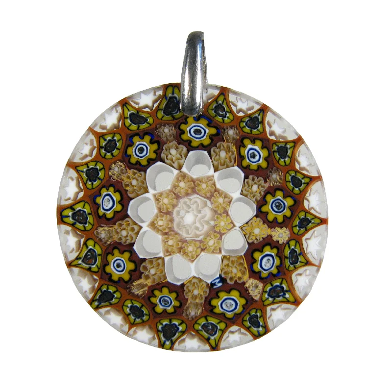 Necklaces and pendants with celestial starburst designs for a radiant look-Amber Millefiori Round Pendant (25) ø 33 mm