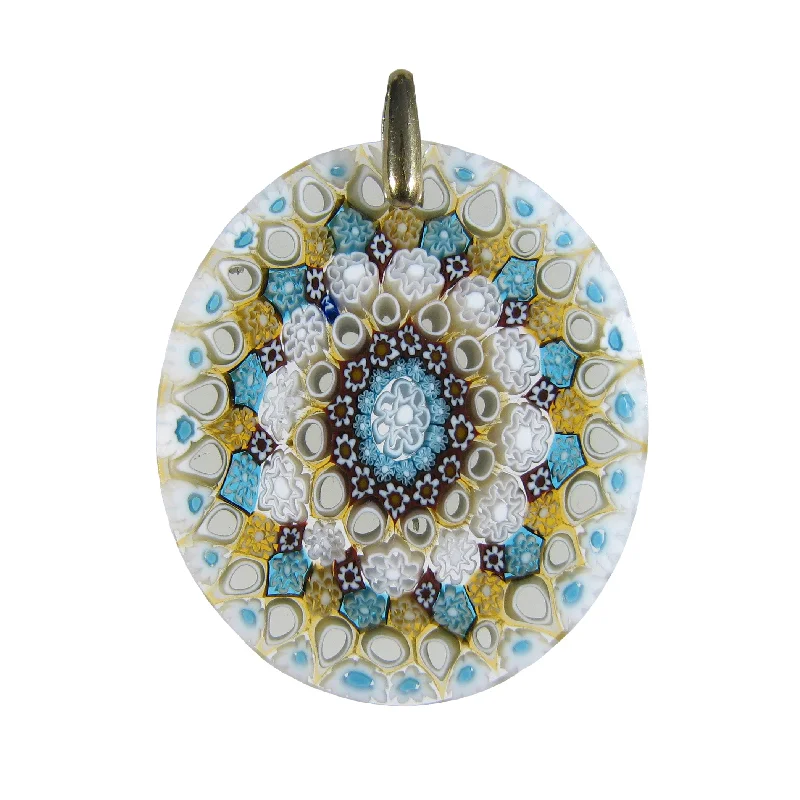 Best necklaces and pendants with gemstone clusters for a bold and colorful effect-Amber Murrina Millefiori Murano glass oval pendant (27) 33 x 38 mm