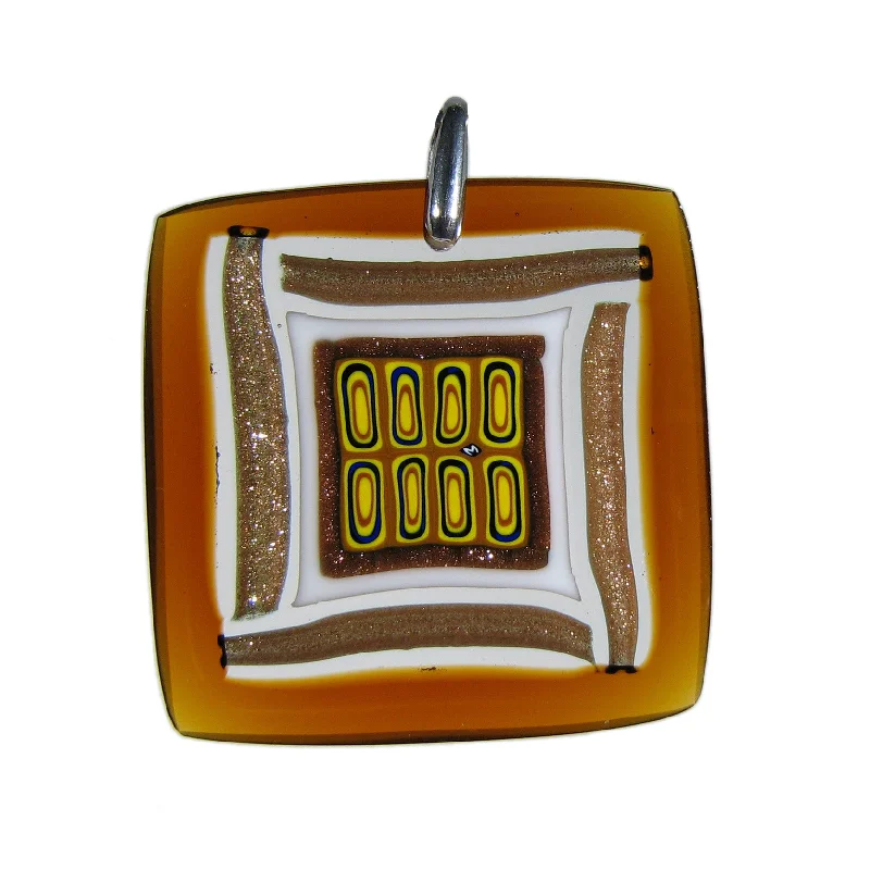 Beautiful necklaces and pendants with gemstone teardrops for an elegant effect-Amber Murrina Scacchiera Murano glass square pendant