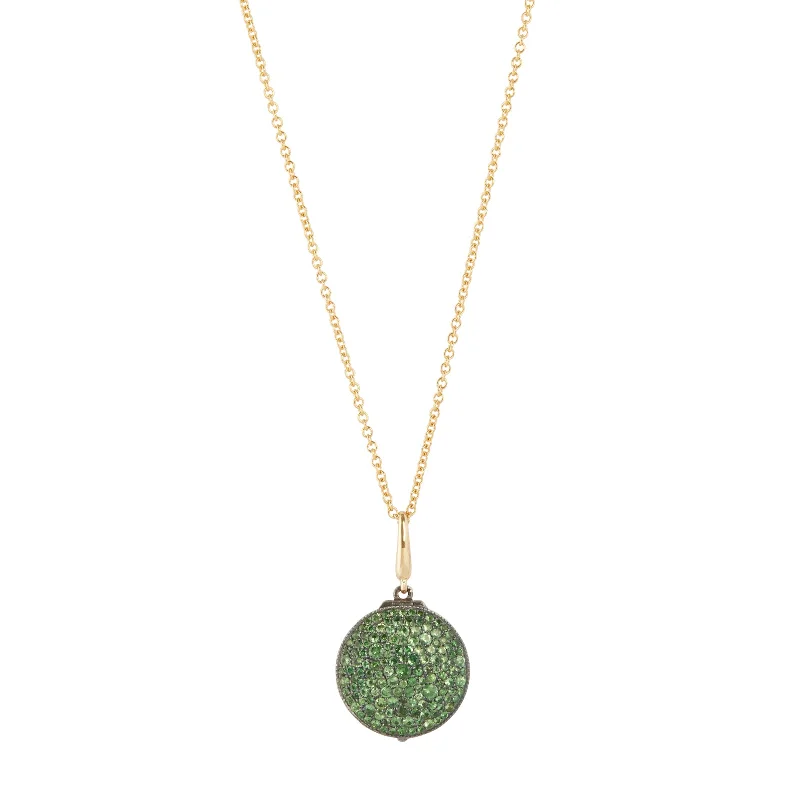 Round Tsavorite Cobblestone Locket Necklace