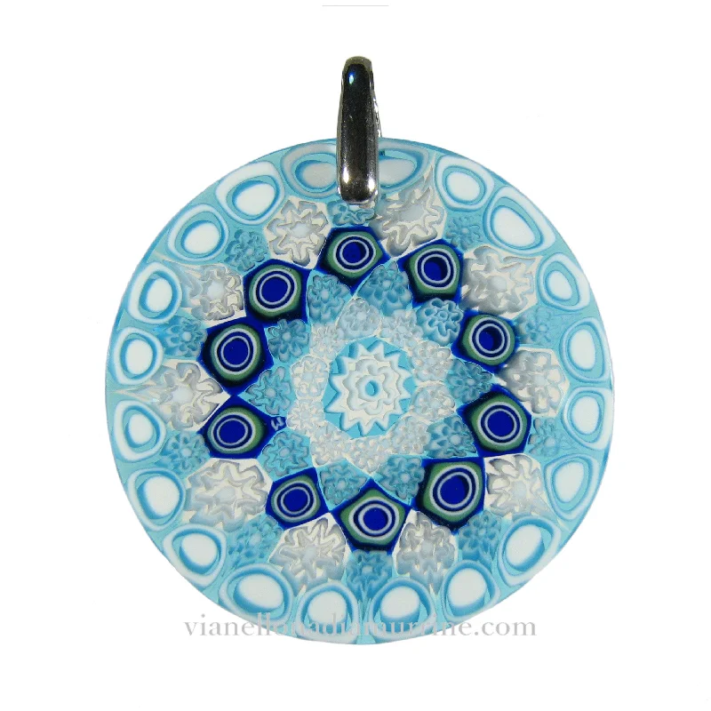 Best necklaces and pendants for weddings with matching designs for bride and groom-Aquamarine Millefiori Round Pendant (25) ø 32 mm