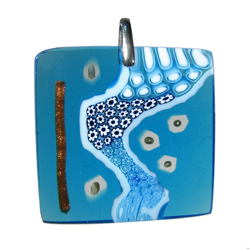 Best necklaces and pendants with opal and gold for a vibrant, luxurious contrast-Aquamarine Murrina "Klimt" Murano glass square pendant