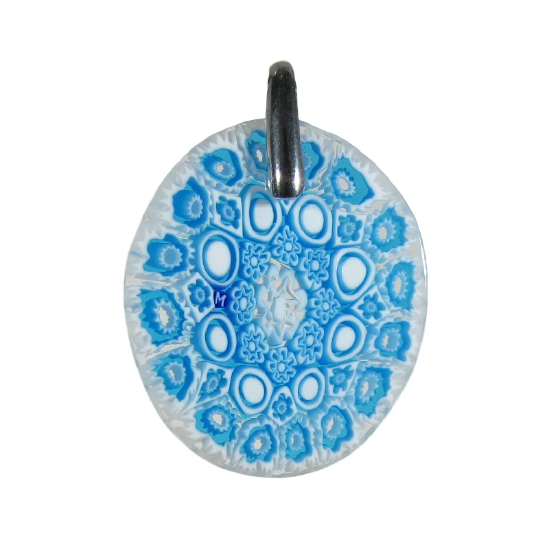 Necklaces and pendants with leaf-shaped designs for an earthy, organic feel-Aquamarine Murrina Millefiori Murano glass oval pendant (20)