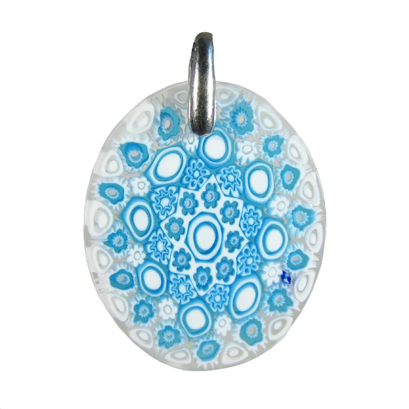 Necklaces and pendants with infinity love symbols for an eternal, romantic gesture-Aquamarine Murrina Millefiori Murano glass oval pendant (25)