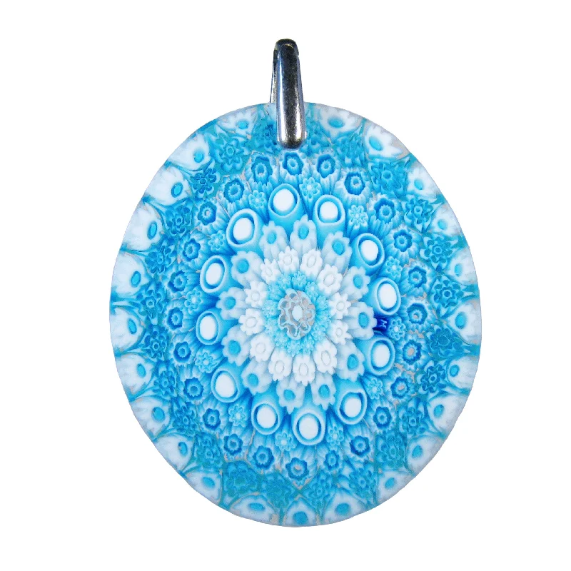 Best necklaces and pendants with glowing moonstone for an ethereal glow-Aquamarine Murrina Millefiori Murano glass oval pendant (27) 35 x 40 mm