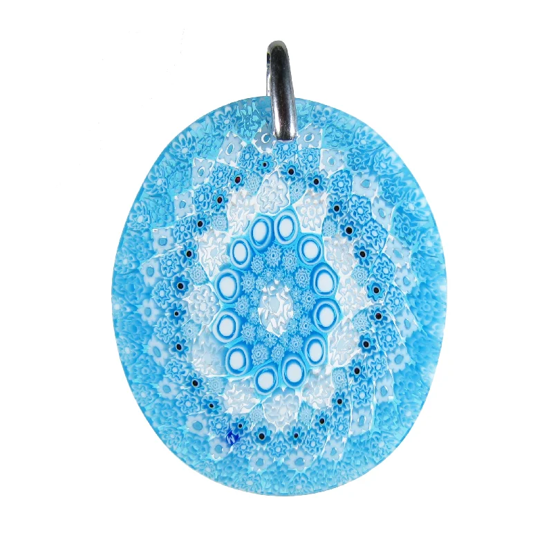 Best necklaces and pendants with intertwined designs for a symbol of unity-Aquamarine Murrina Millefiori Murano glass oval pendant (32)