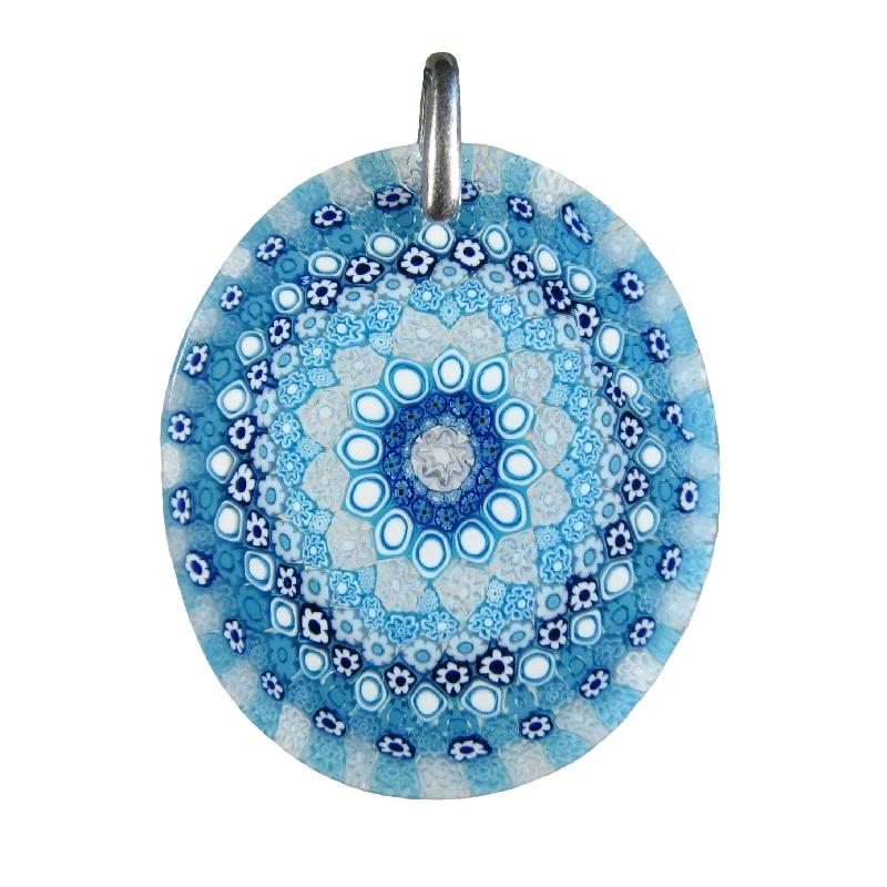 Stunning necklaces and pendants with sapphire gemstones for a luxurious blue hue-Aquamarine Murrina Millefiori Murano glass oval pendant (42) 38 x 43 mm