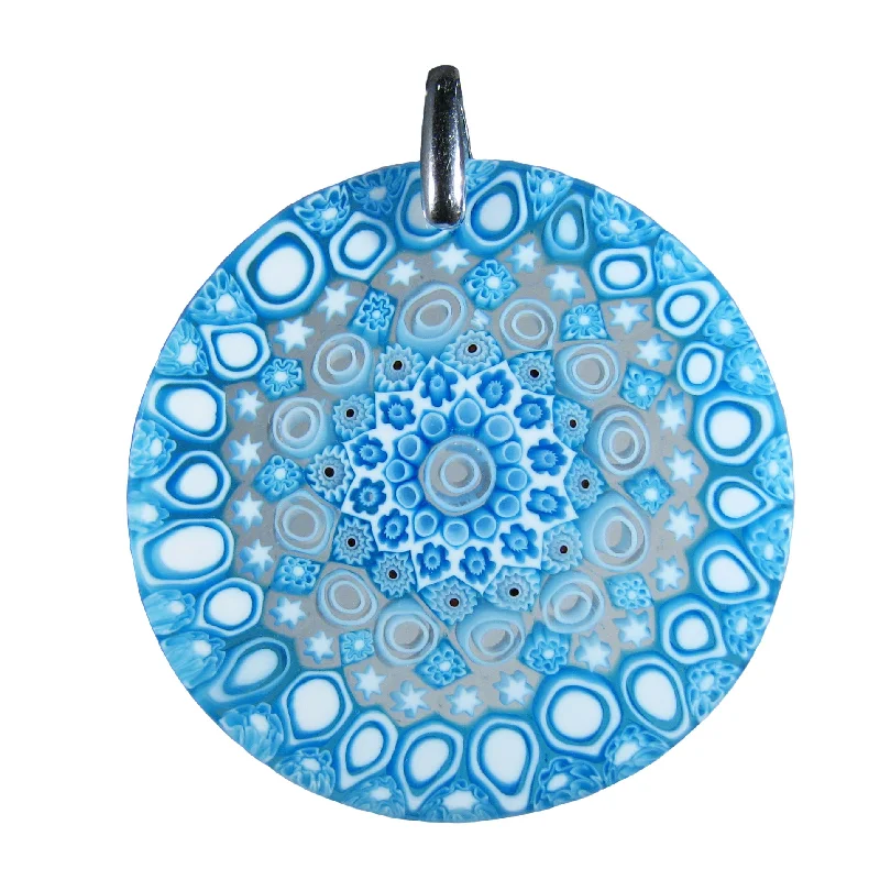 Stunning necklaces and pendants with aquamarine stones for a serene effect-Aquamarine Murrina Millefiori Murano glass round pendant (27) ⌀ 40 mm