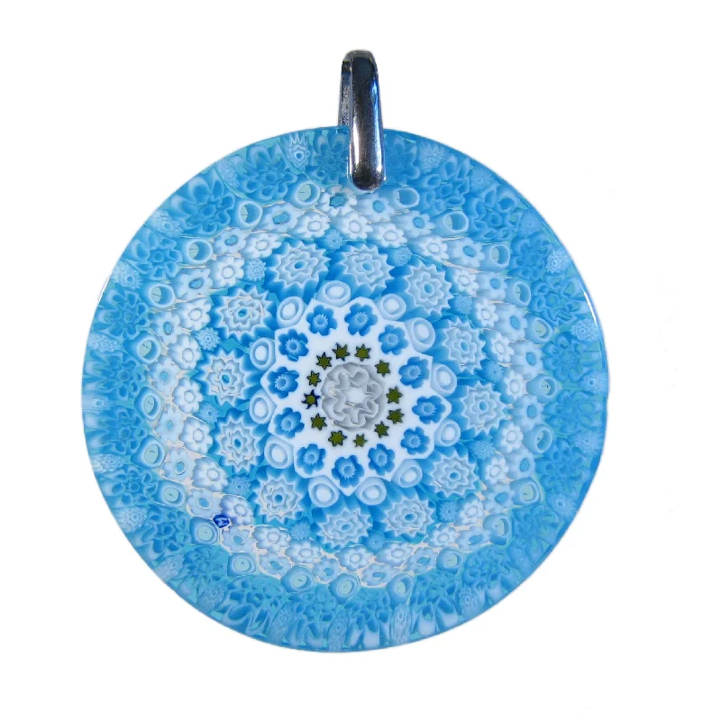 Best necklaces and pendants with black diamonds for an edgy, bold statement-Aquamarine Murrina Millefiori Murano glass round pendant (32) ⌀ 40 mm