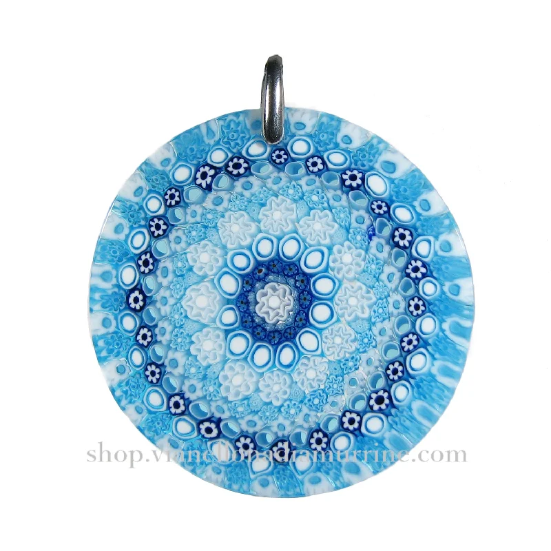 Stunning necklaces and pendants with jade gemstones for a calming green hue-Aquamarine Murrina Millefiori Murano glass round pendant (42) ⌀ 40 mm