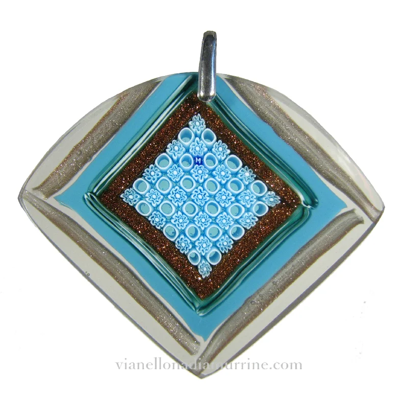 Beautiful necklaces and pendants with natural stones for an earthy, organic vibe-Aquamarine Murrina Scacchiera Murano glass fan-shaped pendant