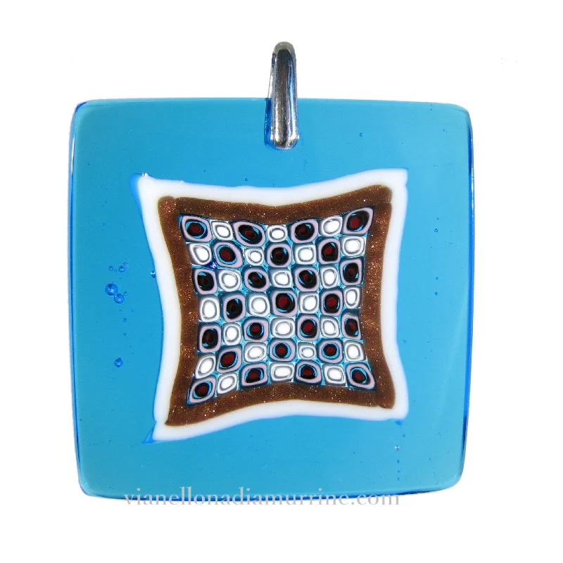 Simple necklaces and pendants with tiny charms for a delicate and casual vibe-Aquamarine Murrina Scacchiera Murano glass square pendant