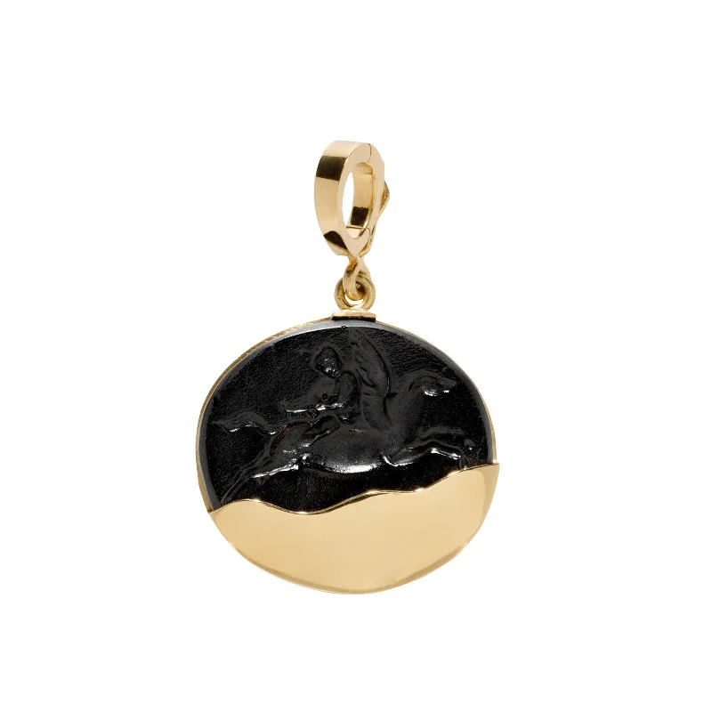 Necklaces and pendants with sun and moon motifs for a celestial-inspired design-Pegasus Venetian Black Glass Gold Dipped Coin