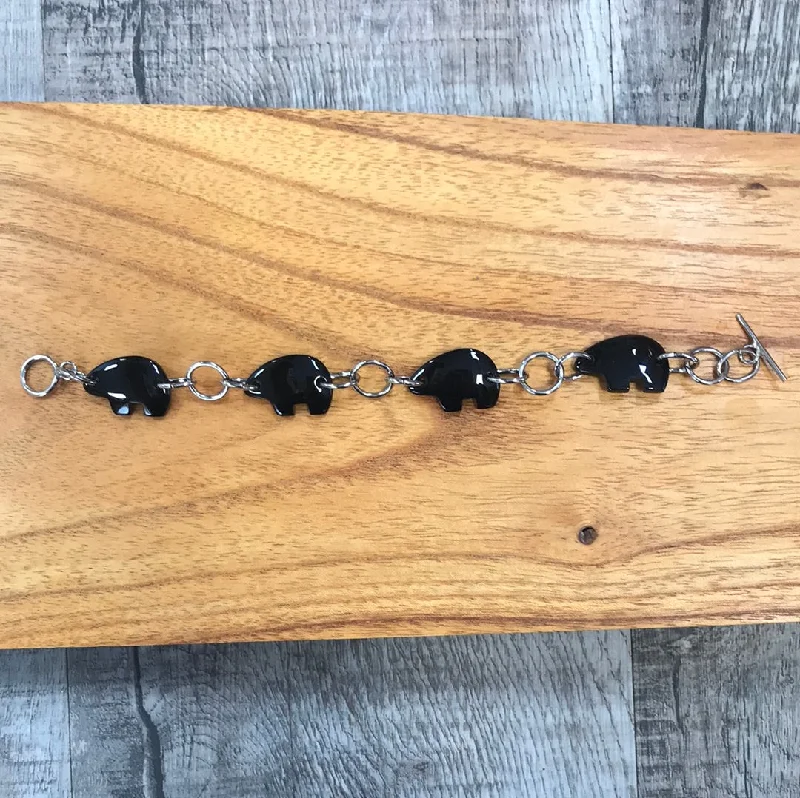 Best necklaces and pendants with rose gold for a warm and romantic appeal-Black Jade Bear Bracelet with stainless steel links