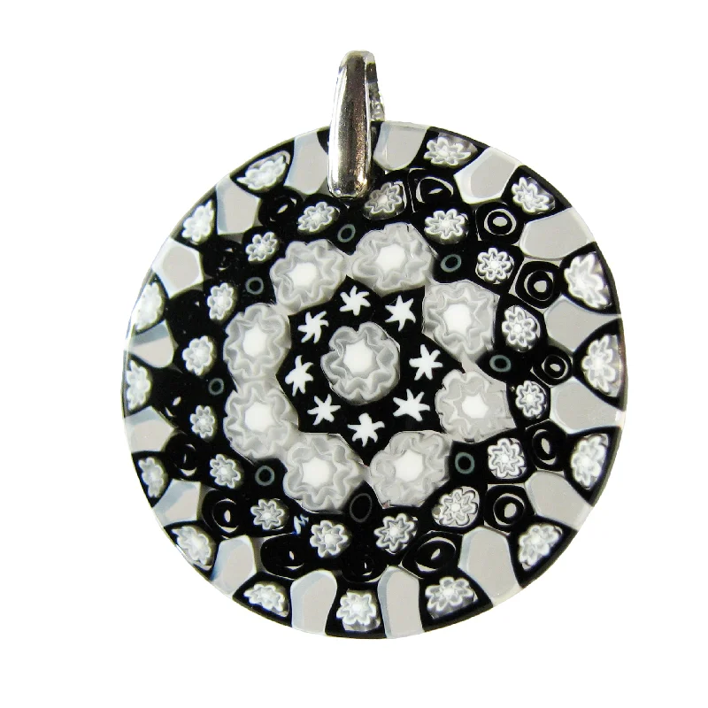 Unique necklaces and pendants with custom birthstone arrangements for personalization-Black Millefiori Round Pendant (25)