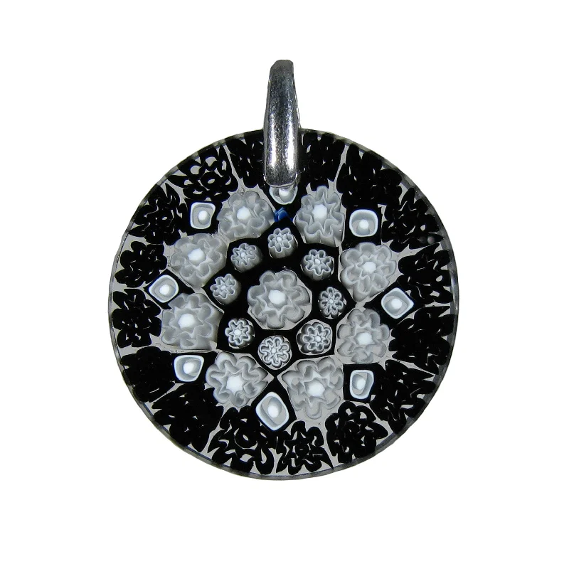 Necklaces and pendants with feather designs for a boho-chic, carefree vibe-Black Millefiori Round Pendant (20) ø 27 mm