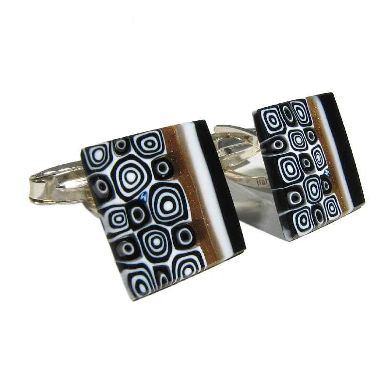 Unique necklaces and pendants with artistic shapes for a creative, one-of-a-kind design-Black Murano glass cufflinks Anni 60 Fascia Alta set in 925 silver