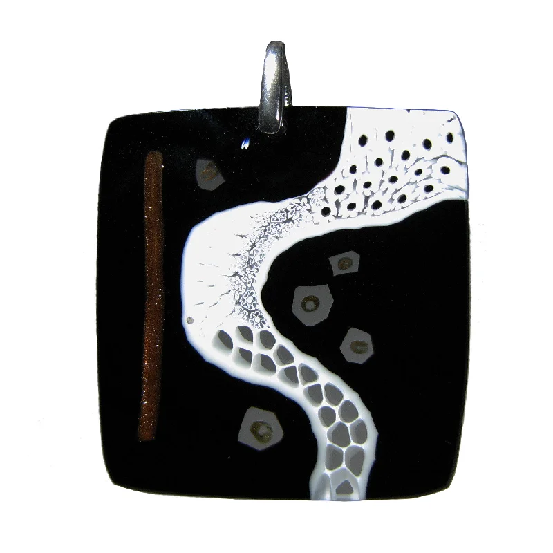 Best necklaces and pendants with opal gemstones for an iridescent glow-Black Murrina "Klimt" Murano glass square pendant