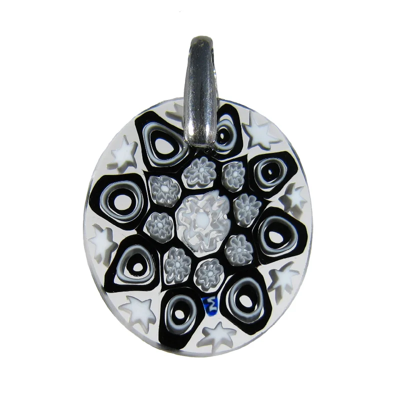 Elegant necklaces and pendants with onyx stones for a sleek, polished look-Black Murrina Millefiori Murano glass oval pendant (15)