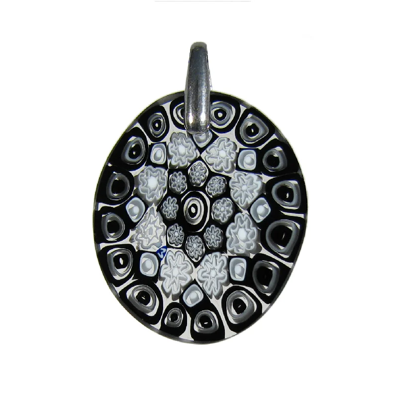 Necklaces and pendants with lock and key designs for a symbolic gesture-Black Murrina Millefiori Murano glass oval pendant (20)