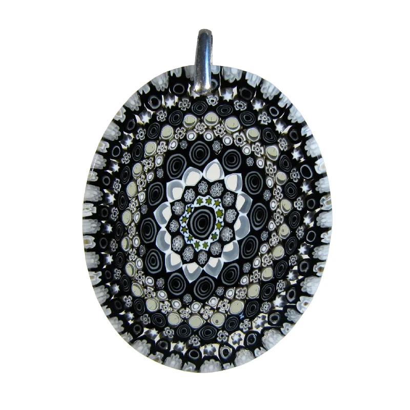 Beautiful necklaces and pendants with natural stones for an earthy, organic vibe-Black Murrina Millefiori Murano glass oval pendant (50)