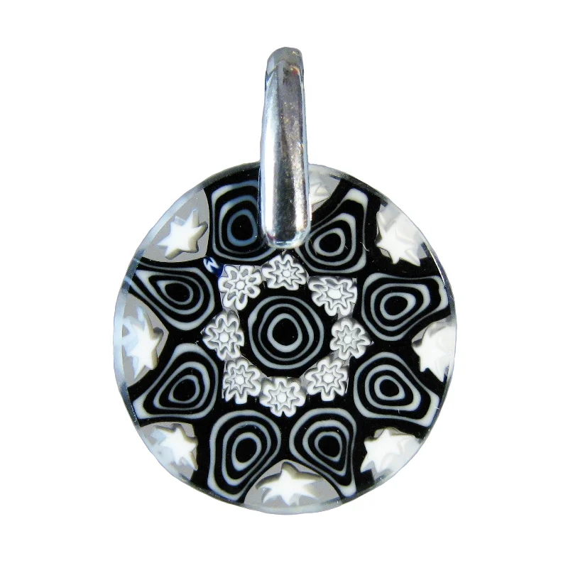 Best necklaces and pendants for weddings with matching designs for bride and groom-Black Murrina Millefiori Murano glass pendant (15)