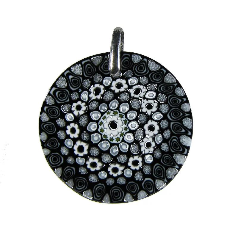 Stunning necklaces and pendants with jade gemstones for a calming green hue-Black Murrina Millefiori Murano glass round pendant (27) ⌀ 35 mm