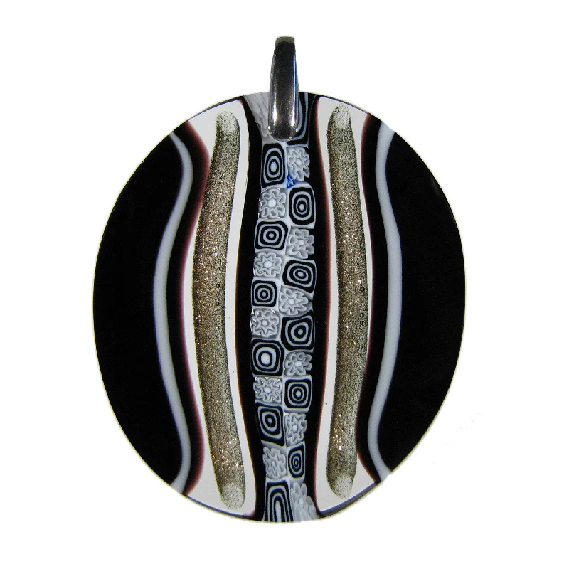 Stunning necklaces and pendants with birthstone pendants for a personal touch-Black Murrina Scacchiera Murano glass oval pendant