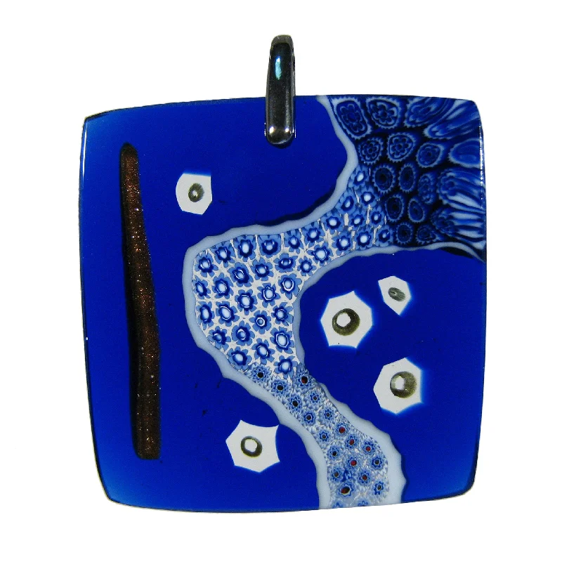 Necklaces and pendants with sun and moon motifs for a celestial-inspired design-Blue Murrina "Klimt" Murano glass square pendant