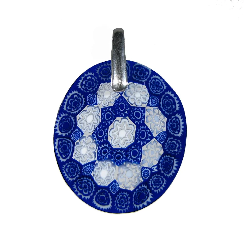 Necklaces and pendants with pearls for a classic and sophisticated touch-Blue Murrina Millefiori Murano glass oval pendant (20)