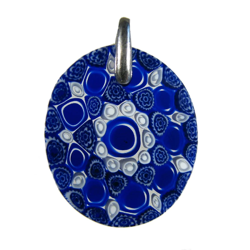 Best necklaces and pendants with intricate filigree for vintage-inspired elegance-Blue Murrina Millefiori Murano glass oval pendant (25)