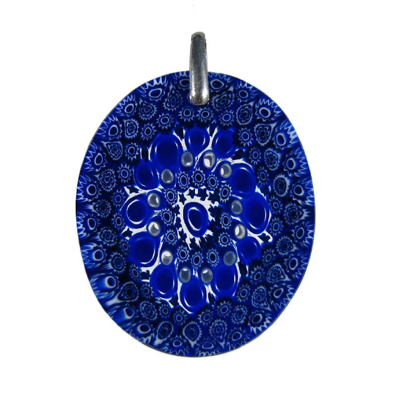 Unique necklaces and pendants with tree of life motifs for nature-inspired elegance-Blue Murrina Millefiori Murano glass oval pendant (27)