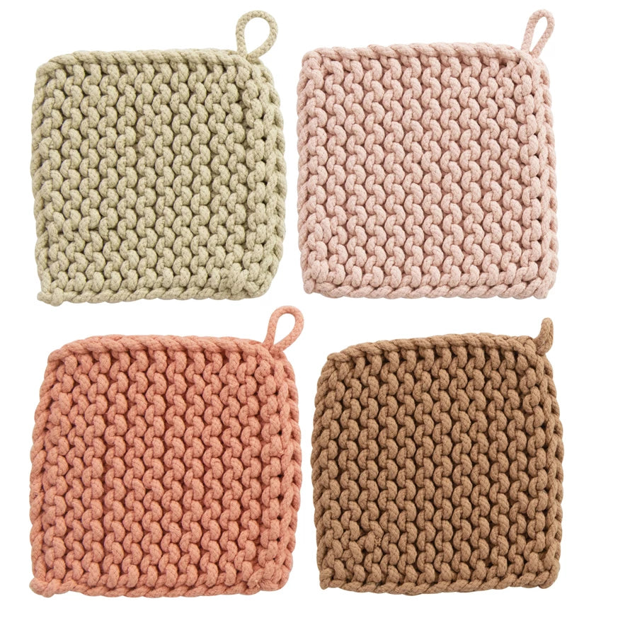 Necklaces and pendants with engraved messages for a deeply personal, sentimental gift-Creative Co-Op | 8" Square Crocheted Pot Holders