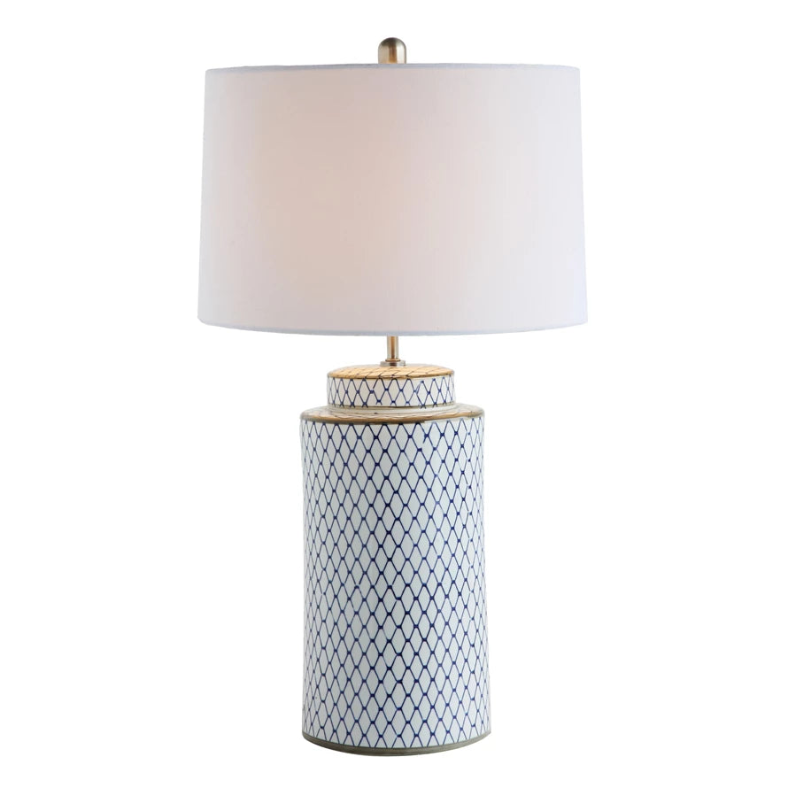 Necklaces and pendants with enamel accents for a colorful, eye-catching appearance-Creative Co-Op | Ceramic Table Lamp w/Linen Shade, Indigo & White