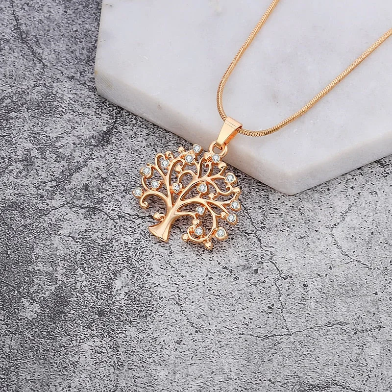 Beautiful necklaces and pendants with geometric shapes for a modern, artistic design-Crystal Studded Tree Of Enlightenment Necklace