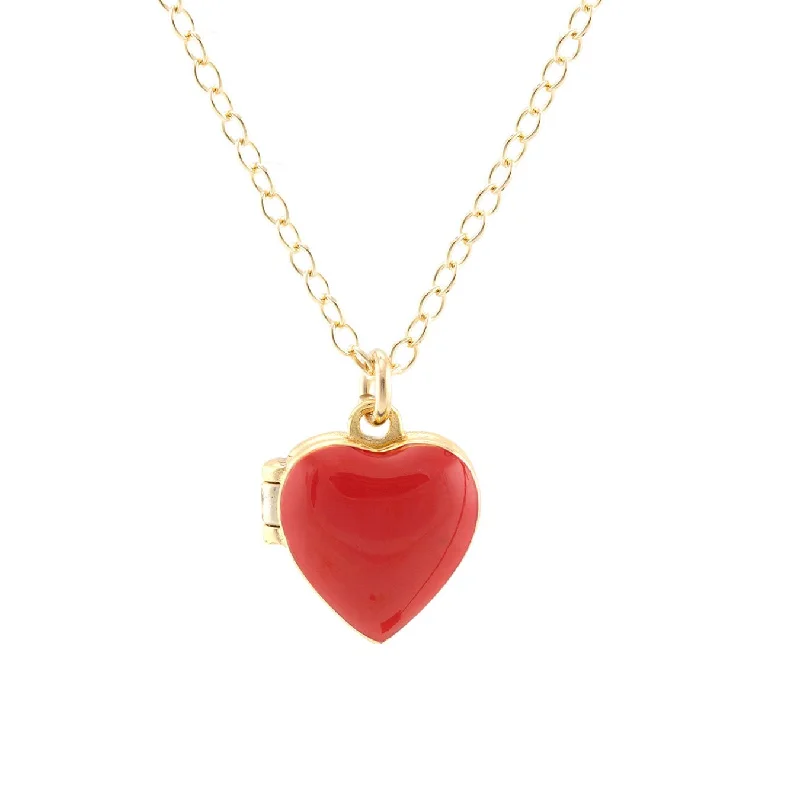 Stunning necklaces and pendants with aquamarine stones for a serene effect-Enamel Heart Locket - Red