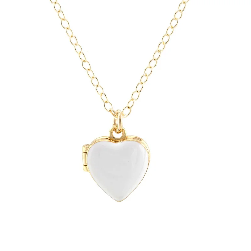 Unique necklaces and pendants with vintage-inspired designs for timeless appeal-Enamel Heart Locket - White