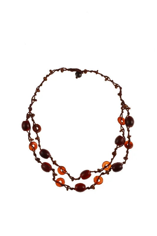 Beautiful necklaces and pendants with butterfly motifs for a whimsical style-Double Stand Red & Brown Beads