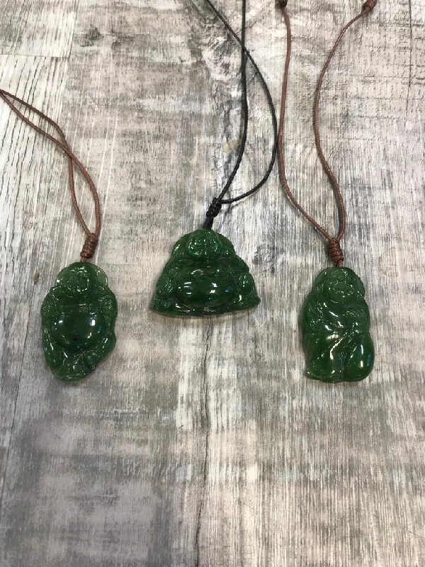 Unique necklaces and pendants with tree of life motifs for nature-inspired elegance-Jade Happy Buddhas