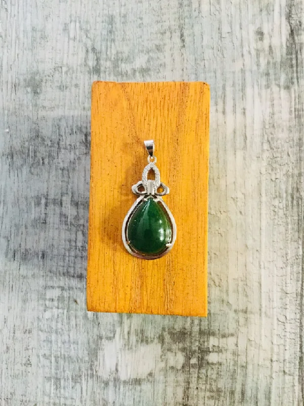 Necklaces and pendants with angel wing motifs for a spiritual, meaningful design-Jade Teadrop Pendant Set in Sterling Silver with Crown Top