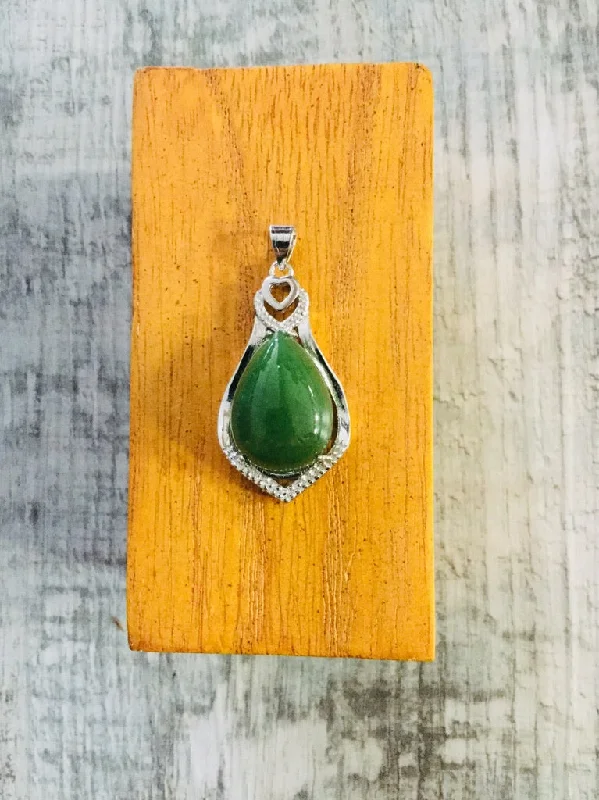 Unique necklaces and pendants with custom birthstone arrangements for personalization-Jade Teardrop with Heart and Princess Cut Set in Sterling Silver