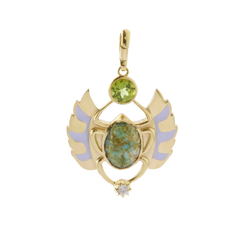 Necklaces and pendants with angel wing motifs for a spiritual, meaningful design-Peridot Flying Scarab Pendant