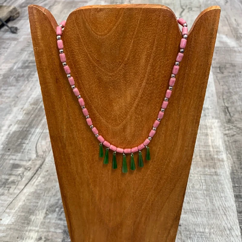 Simple necklaces and pendants with bar pendants for a sleek modern design-Jade and Rhodonite Drop Necklace