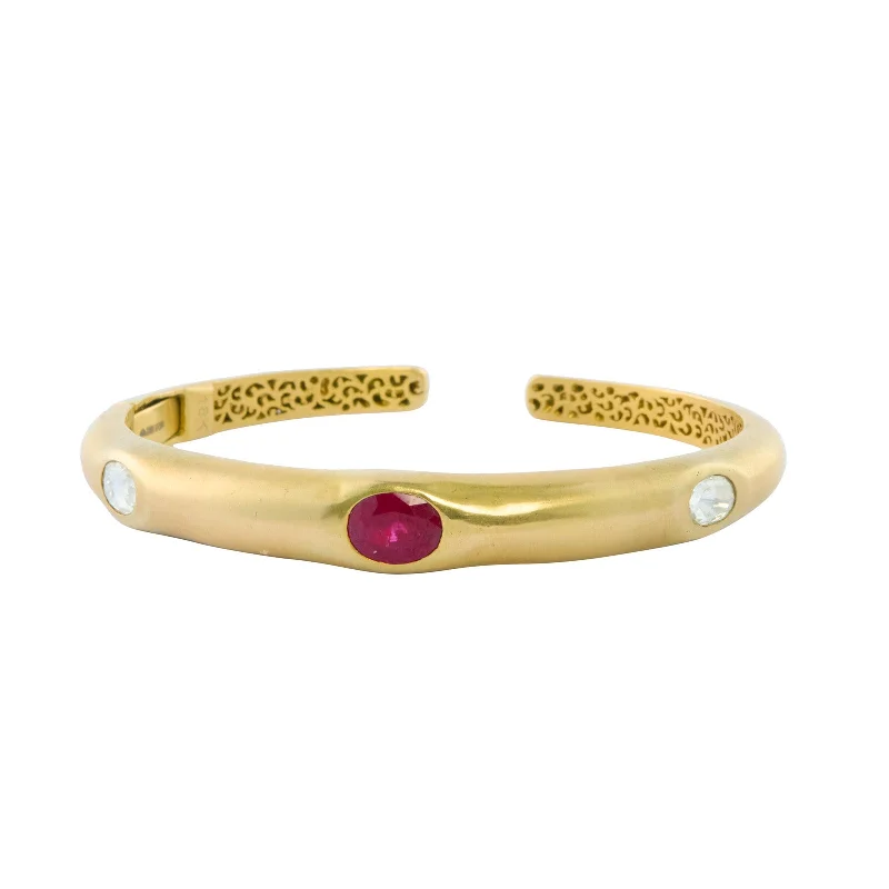 Best necklaces and pendants with opal and gold for a vibrant, luxurious contrast-Ruby and Diamond Thin Cuff