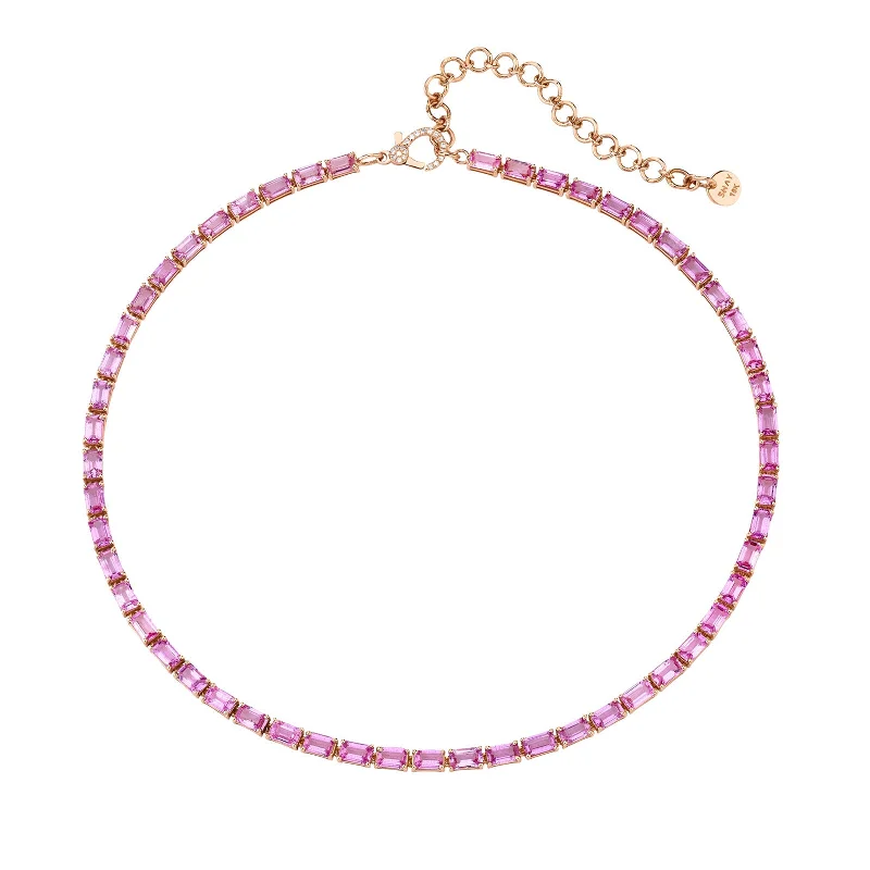 Necklaces and pendants with pearls for a classic and sophisticated touch-Pink Sapphire Tennis Necklace