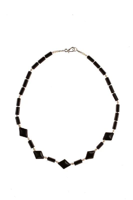 Necklaces and pendants with custom engravings for a personal, meaningful gift-Black Onyx & Pearl Necklace