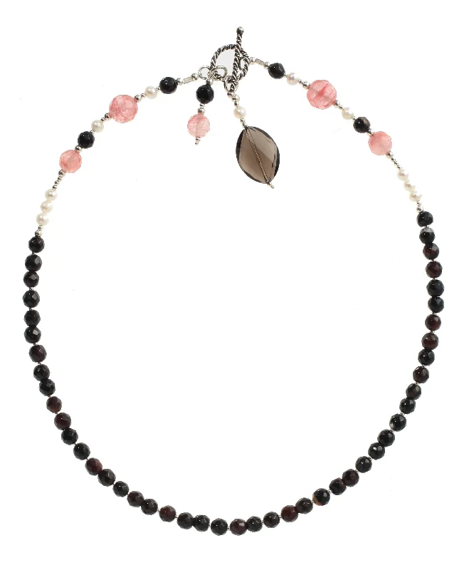 Necklaces and pendants with crescent moon designs for a celestial and mystical feel-Pink & Black Agate & White Pearl Necklace