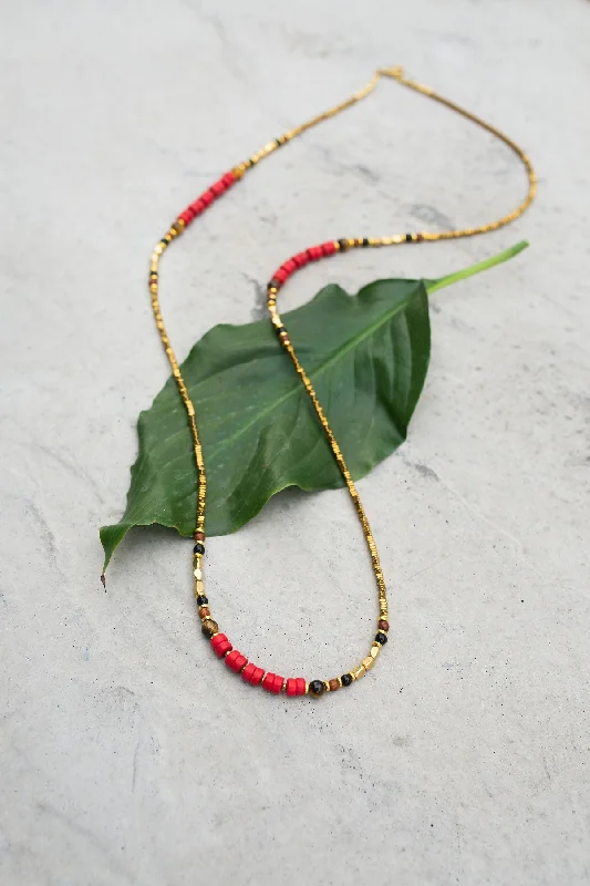 Simple necklaces and pendants with tiny charms for a delicate and casual vibe-Iron Rose Red & Gold Necklace