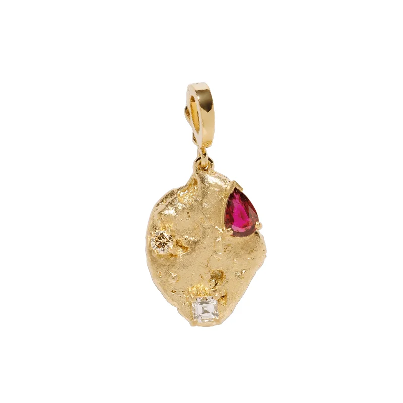 Necklaces and pendants with diamond pendants for a luxurious sparkling effect-Scattered Large Gold Nugget Charm - Ruby