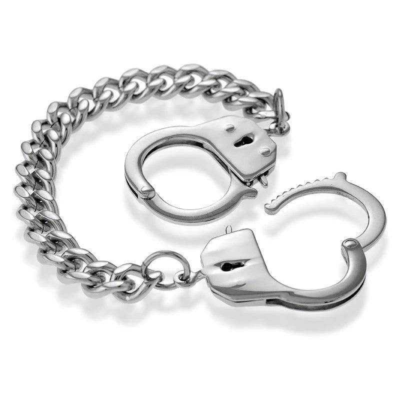 Necklaces and pendants with enamel accents for a colorful, eye-catching appearance-Stainless Steel Link Bracelet with Handcuff Lock, 8"